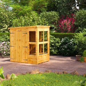 Powersheds 4 x 6ft Timber Tongue & Groove Pent Potting Shed, Double Doors Brown 190.8cm W X 132.6cm D X 202.8cm H