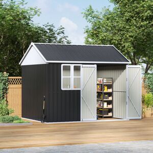 Dakota Fields 10 x 8FT Outdoor Metal Apex Roof Garden Storage Shed Charcoal Black 300cm W X 243cm D X 246cm H