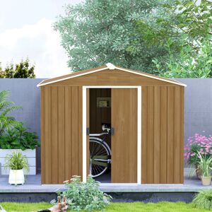 Outsunny Garden 8 ft. W x 6 ft. D Galvanised Steel Storage Shed Brown 236cm W X 171cm D X 196cm H