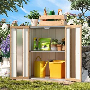 YODOLLA Garden Storage Box Shed Small, Metal Cabinet Cupboard Brown 77cm W X 45.9cm D X 79cm H