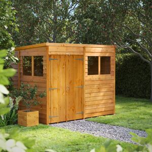 Powersheds 8 x 6ft Timber Overlap Pent Garden Shed, Double Doors Brown 190.8cm W X 251.6cm D X 202.8cm H