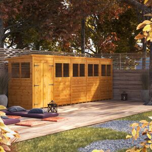 Powersheds 20 x 4ft Timber Tongue & Groove Pent Garden Shed, Double Doors Brown 130.8cm W X 608.6cm D X 202.8cm H