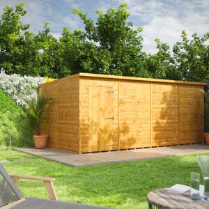 Powersheds 16 x 8ft Timber Tongue & Groove Windowless Pent Garden Shed Brown 260.4cm W X 489.6cm D X 202.8cm H