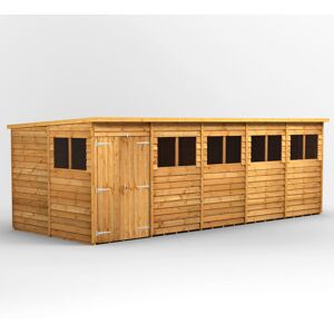 Powersheds 20 x 8ft Timber Overlap Pent Garden Shed, Double Doors Brown 260.4cm W X 608.6cm D X 202.8cm H