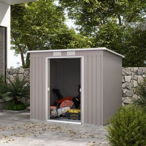 Dakota Fields Braydan 7 ft. W x 4 ft. D Galvanised Steel Pent Garden Shed Grey 213cm W X 130cm D X 172cm H