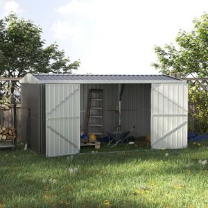 Dakota Fields Abdihakin 14 ft. W x 8 ft. D Metal Tongue & Groove Flat Tool Shed Grey 420cm W X 245cm D X 200cm H