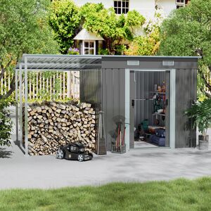 Dakota Fields Chaslynn Garden With Lean-To 6.5 ft. W x 6.3 ft. D Pent Garage Shed Dark Grey 195cm W X 193cm D X 184cm H