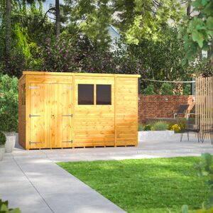 Powersheds 10 x 6ft Timber Tongue & Groove Pent Garden Shed, Double Doors Brown 190.8cm W X 311.6cm D X 202.8cm H