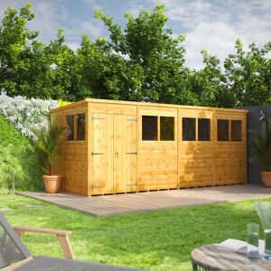 Powersheds 16 x 6ft Timber Tongue & Groove Pent Garden Shed, Double Doors Brown 190.8cm W X 489.6cm D X 202.8cm H