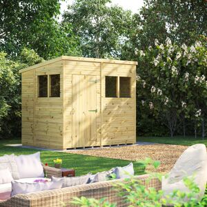 Powersheds 8 x 6ft Premium Pressure Treated Timber Pent Garden Shed Brown;Green 254.2cm W X 190.8cm D X 224.8cm H