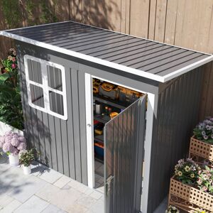 Outsunny Garden 7 ft. W 4 ft. D Galvanised Steel Sloped Storage Shed Dark Grey 221cm W X 133cm D X 190cm H