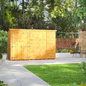 Powersheds 10 x 6ft Timber Tongue & Groove Windowless Pent Garden Shed, Double Doors Brown 190.8cm W X 311.6cm D X 202.8cm H