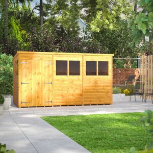 Powersheds 12 x 6ft Timber Tongue & Groove Pent Garden Shed, Double Doors Brown 190.8cm W X 370.6cm D X 202.8cm H