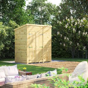 Powersheds 6 x 4ft Premium Pressure Treated Timber Windowless Pent Garden Shed, Double Doors Brown 130.8cm W X 195.2cm D X 224.8cm H