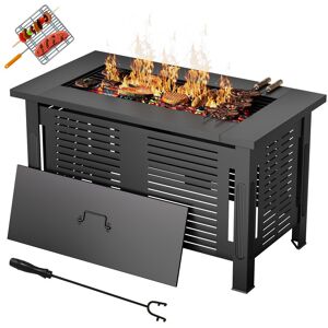 Dakota Fields Chanade 63cm H Iron Wood Burning Outdoor Outdoor Fireplace with Lid Black 63cm H X 108cm W X 58.5cm D Dakota Fields Chanade 63cm H Iron Wood Burning Outdoor Outdoor Fireplace with Lid Black 63cm H X 108cm W X 58.5cm D
