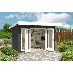 Lasita Maja Lasita Barbados Mini 11 x 8 Ft. Premium Log Cabin With Tempered Double Glazed Windows (44mm) BARBADOS MINI CARBON GREY Lasita Maja Lasita Barbados Mini 11 x 8 Ft. Premium Log Cabin With Tempered Double Glazed Windows (44mm) BARBADOS MINI CARBON GREY