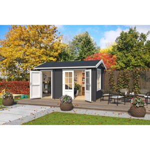 Lasita Maja Lasita Warrington 13 x 8 Ft. Apex Roof 2-Room Log Cabin With Single Glazed Windows (28mm) Warrington Carbon grey Lasita Maja Lasita Warrington 13 x 8 Ft. Apex Roof 2-Room Log Cabin With Single Glazed Windows (28mm) Warrington Carbon grey