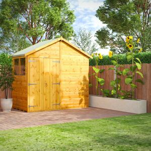 Powersheds 4 x 8ft Timber Tongue & Groove Apex Garden Shed, Double Doors Brown 258cm W X 135cm D X 239.1cm H Powersheds 4 x 8ft Timber Tongue & Groove Apex Garden Shed, Double Doors Brown 258cm W X 135cm D X 239.1cm H