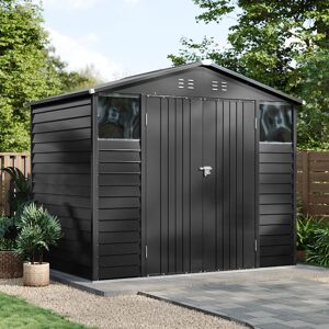 Borough Wharf 8x5.7FT Metal Apex Roof Garden Storage Shed Charcoal Black 240cm W X 166.5cm D X 209cm H Borough Wharf 8x5.7FT Metal Apex Roof Garden Storage Shed Charcoal Black 240cm W X 166.5cm D X 209cm H
