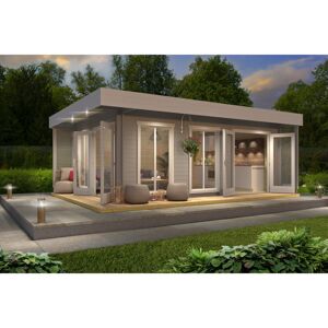 Lasita Maja Lasita Dominica 19 x 13 Ft. Premium Log Cabin With Tempered Double Glazing (40mm) DOMINICA LIGHT GREY Lasita Maja Lasita Dominica 19 x 13 Ft. Premium Log Cabin With Tempered Double Glazing (40mm) DOMINICA LIGHT GREY