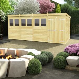 WFX Utility 16ft x 8ft Pent Shed - Double Door with Windows Green 474cm W X 231cm D X 201cm H WFX Utility 16ft x 8ft Pent Shed - Double Door with Windows Green 474cm W X 231cm D X 201cm H