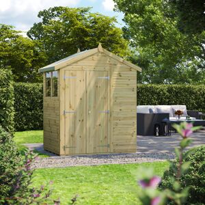 Powersheds 4 x 6ft Premium Pressure Treated Timber Apex Garden Shed, Double Doors Brown;Green 191.4cm W X 137.6cm D X 238.4cm H Powersheds 4 x 6ft Premium Pressure Treated Timber Apex Garden Shed, Double Doors Brown;Green 191.4cm W X 137.6cm D X 238.4cm H