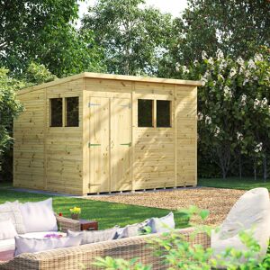 Powersheds 10 x 8ft Premium Pressure Treated Timber Pent Garden Shed, Double Doors Green 260.4cm W X 314.2cm D X 224.8cm H Powersheds 10 x 8ft Premium Pressure Treated Timber Pent Garden Shed, Double Doors Green 260.4cm W X 314.2cm D X 224.8cm H