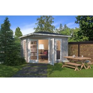 Lasita Maja 9.5 x 9.5 Ft. Corner Log Cabin With Single Glazing (28mm) EASTLEIGH LIGHT GREY Lasita Maja 9.5 x 9.5 Ft. Corner Log Cabin With Single Glazing (28mm) EASTLEIGH LIGHT GREY