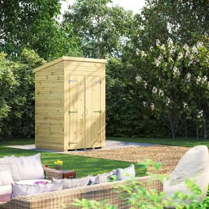 Powersheds 4 x 4ft Premium Pressure Treated Timber Windowless Pent Garden Shed, Double Doors Green;Beige 130.8cm W X 135.2cm D X 224.8cm H Powersheds 4 x 4ft Premium Pressure Treated Timber Windowless Pent Garden Shed, Double Doors Green;Beige 130.8cm W X 135.2cm D X 224.8cm H