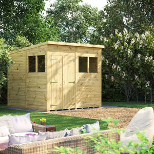 Powersheds 8 x 8ft Premium Pressure Treated Timber Pent Garden Shed, Double Doors Green;Beige 260.4cm W X 254.2cm D X 224.8cm H Powersheds 8 x 8ft Premium Pressure Treated Timber Pent Garden Shed, Double Doors Green;Beige 260.4cm W X 254.2cm D X 224.8cm H