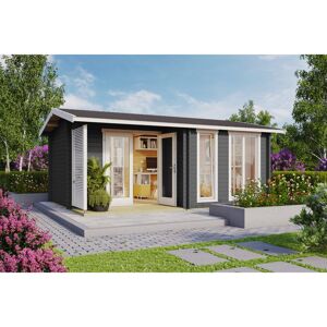 Lasita Maja Lasita Brighton 17 x 13 Ft. Premium Log Cabin With Tempered Double Glazing (44mm) BRIGHTON 44 DARK GREY Lasita Maja Lasita Brighton 17 x 13 Ft. Premium Log Cabin With Tempered Double Glazing (44mm) BRIGHTON 44 DARK GREY