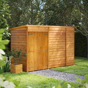 Powersheds 10 x 4ft Timber Overlap Windowless Pent Garden Shed, Double Doors Brown 130.8cm W X 311.6cm D X 202.8cm H Powersheds 10 x 4ft Timber Overlap Windowless Pent Garden Shed, Double Doors Brown 130.8cm W X 311.6cm D X 202.8cm H