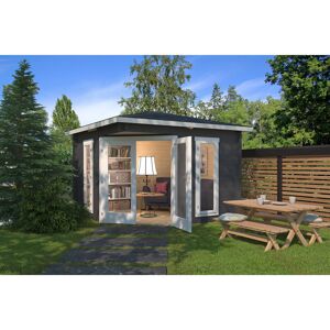 Lasita Maja 9.5 x 9.5 Ft. Corner Log Cabin With Single Glazing (28mm) EASTLEIGH CARBON GREY Lasita Maja 9.5 x 9.5 Ft. Corner Log Cabin With Single Glazing (28mm) EASTLEIGH CARBON GREY