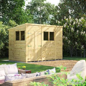 Powersheds 10 x 6ft Premium Pressure Treated Timber Pent Garden Shed, Double Doors Green 314.2cm W X 190.8cm D X 224.8cm H Powersheds 10 x 6ft Premium Pressure Treated Timber Pent Garden Shed, Double Doors Green 314.2cm W X 190.8cm D X 224.8cm H
