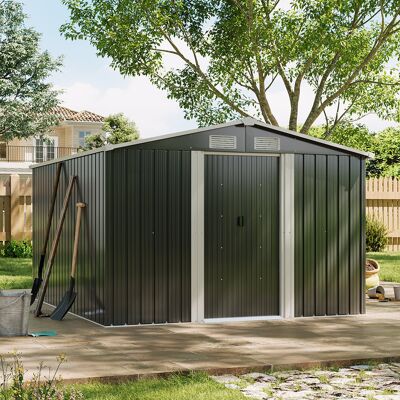 Dakota Fields Ajay 8ft. W x 10ft. D Metal Apex Tool Shed Carbon Black 257cm W X 312cm D X 178cm H Dakota Fields Ajay 8ft. W x 10ft. D Metal Apex Tool Shed Carbon Black 257cm W X 312cm D X 178cm H