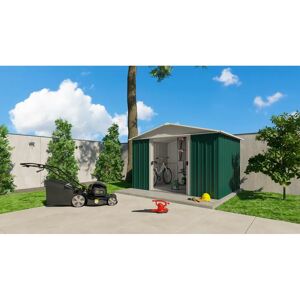 YardMaster Apex 10 ft. W x 8 ft. D Metal Garden Shed green 203.2 H x 304.8 W x 243.84 D cm