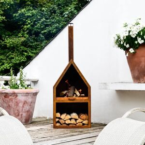 August Grove Rayden Steel Wood Burning Outdoor Fireplace with Cooking Grill brown 168.0 H x 61.0 W x 40.0 D cm