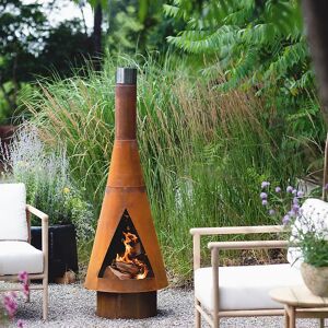 Dakota Fields Ajrie 125 H x 44 W Steel Wood Burning Outdoor Chiminea with Lid brown 125.0 H x 44.0 W x 44.0 D cm