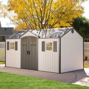 Lifetime 15 Ft. x 8 Ft. High-Density Polyethylene (Plastic) Outdoor Storage Shed with Steel-Reinforced Construction brown/gray/pink/white 243.84 H x 457.2 W x 238.76 D cm