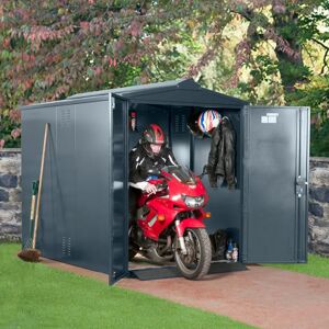 Asgard Motorbike Secure Storage 5 ft. W x 9 ft. D Apex Metal Bike Shed gray 203.2 H x 157.988 W x 273.9898 D cm