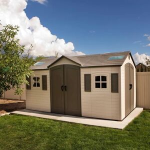 Lifetime 15 Ft. x 8 Ft. High-Density Polyethylene (Plastic) Outdoor Storage Shed with Steel-Reinforced Construction gray 243.84 H x 457.2 W x 243.84 D cm