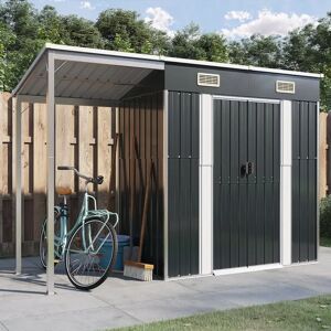 Dakota Fields Broghin Garden Shed with Extended Roof Outdoor Tool Shed Storage Shed Steel brown 181.0 H x 277.0 W x 110.5 D cm