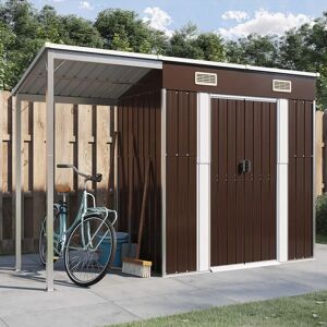 Dakota Fields Broghin Garden Shed with Extended Roof Outdoor Tool Shed Storage Shed Steel brown 181.0 H x 277.0 W x 110.5 D cm