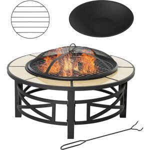 Ebern Designs Jamika 52Cm H x 84Cm W Ceramic Tile Wood Burning Outdoor Fire Pit Table with Lid black/brown/gray 52.0 H x 84.0 W x 84.0 D cm