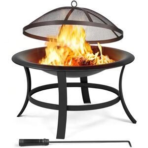 Rosalind Wheeler Fire Pits Outdoor Large Fire Pit Round Fire Pit Wood Charcoal Burning With Spark Screen Fire Poker Wood Grate Heating BBQ Equipment For Garden/Backyar black/brown/gray 56.0 H x 73.5 W x 73.5 D cm