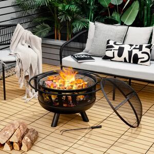 costway 67Cm H x 77Cm W Iron Wood Burning Outdoor Fire Pit with Lid black/brown/gray 67.0 H x 77.0 W x 77.0 D cm