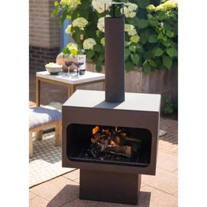 Ebern Designs Everlie Steel Wood Burning Outdoor Fireplace black/brown/gray 120.0 H x 56.0 W x 40.0 D cm