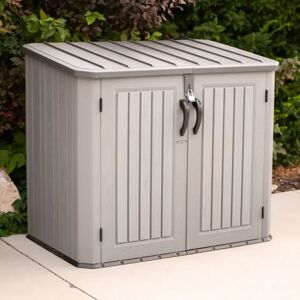 Lifetime 5 Ft. x 3 Ft. High-Density Polyethylene Outdoor Storage Shed with Steel-Reinforced Construction gray 129.0 H x 152.4 W x 91.44 D cm