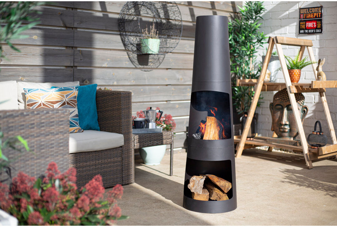 La Hacienda Circo Chimenea 2 Piece Fire Pit with Log Storage Black 125cm H X 36cm W X 35cm D