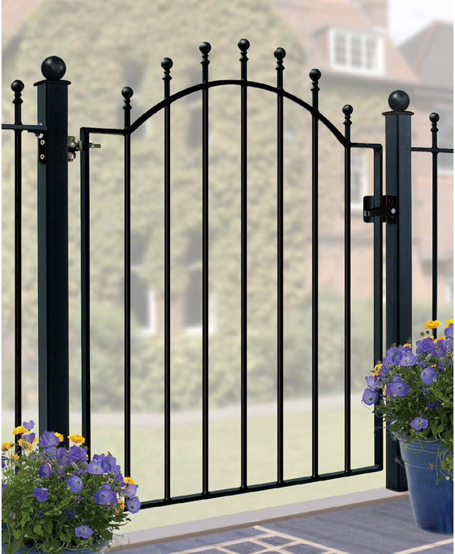 Rosalind Wheeler Begonia Ball Top Low Bow Metal Garden Gate 104 cm High Black 88cm W X 104cm H